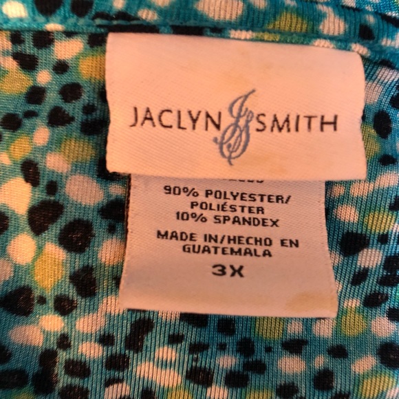 Jaclyn Smith 3X Blouse Black Green White Speckle On Blue PF - Picture 4 of 4